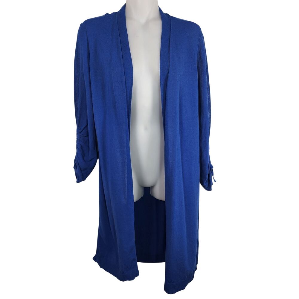Chicos Summer Romance Duster Cardigan Lightweight Ruched Sleeve Open Small Blue